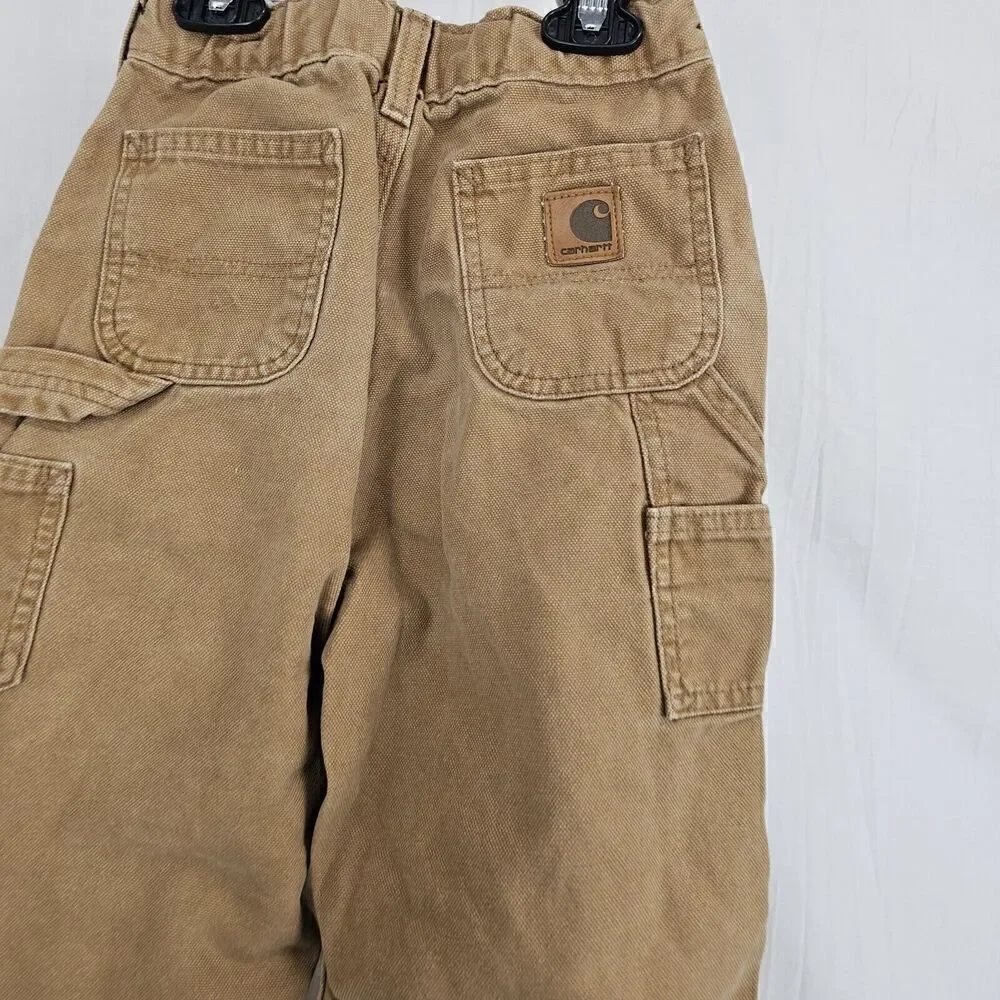 Carhartt Boys Dungaree Fit Size 7 Brown Carpenter Duck Canvas Pants